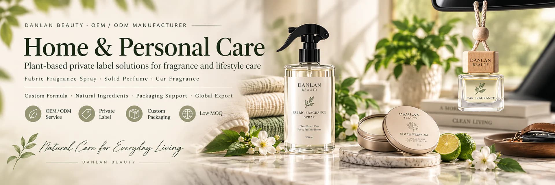 Home & Personal Care OEM ODM products including fabric fragrance spray, solid perfume and car fragrance | Danlan Beauty
