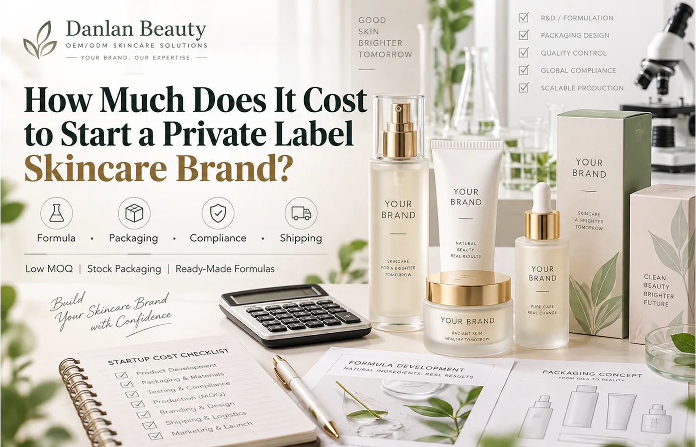 Private label skincare brand startup cost with formula, packaging, compliance and shipping