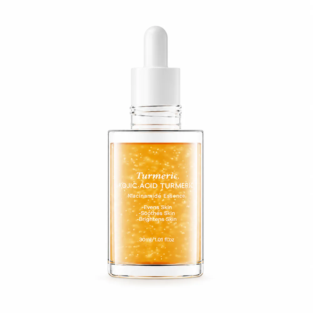 Kojic Acid Turmeric Niacinamide Essence private label serum product packaging on a white background