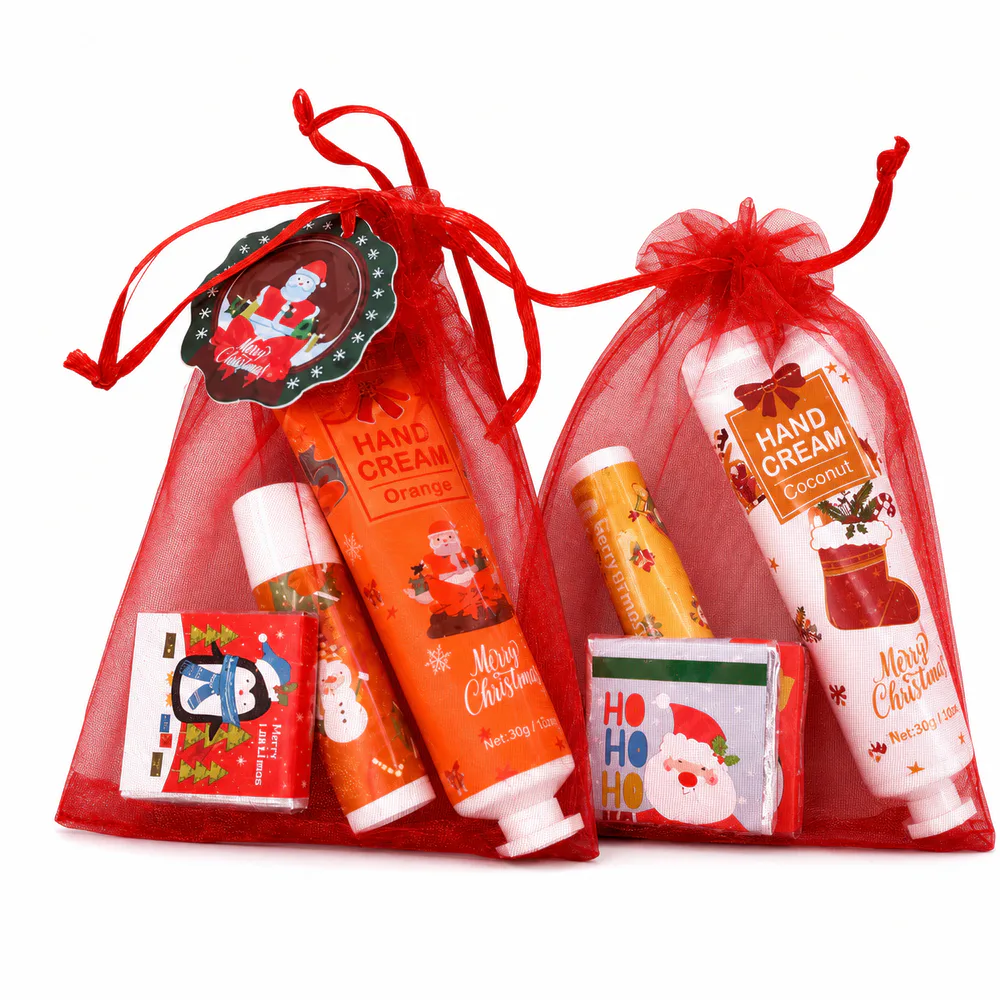 Christmas Hand Cream and Lip Balm Gift Set private label product on a white background