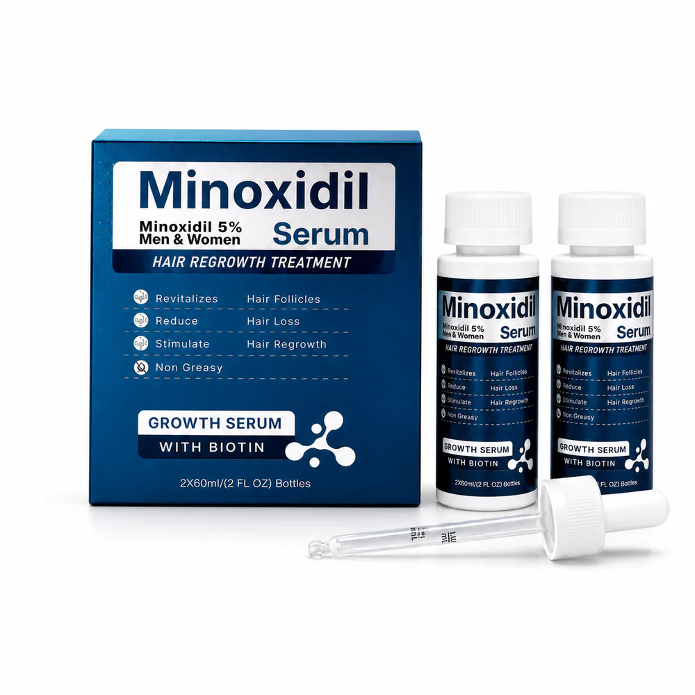 5% Minoxidil Hair Growth Serum Kit private label product on a white background