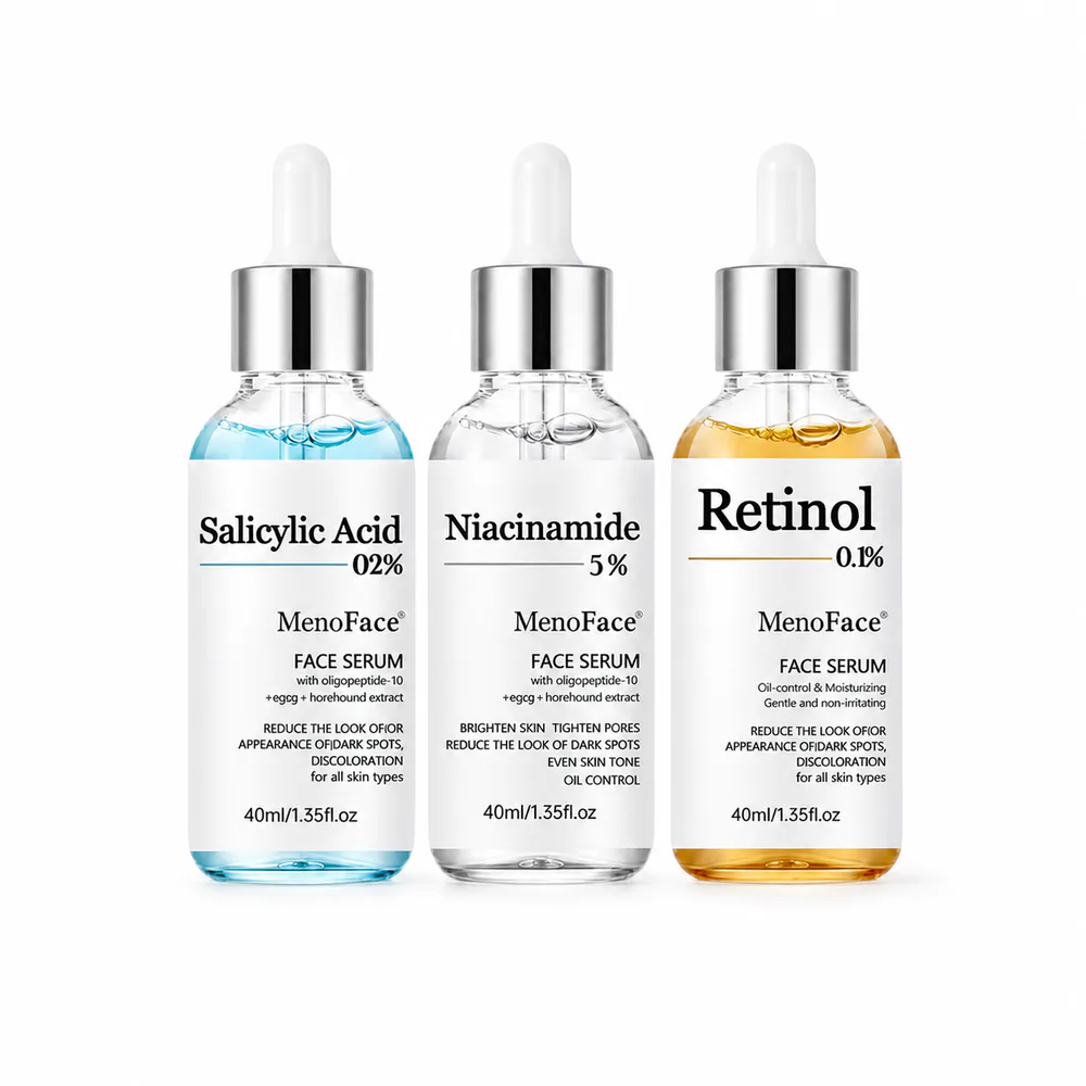 Vitamin C Niacinamide and Retinol Facial Serum Set private label product on a white background